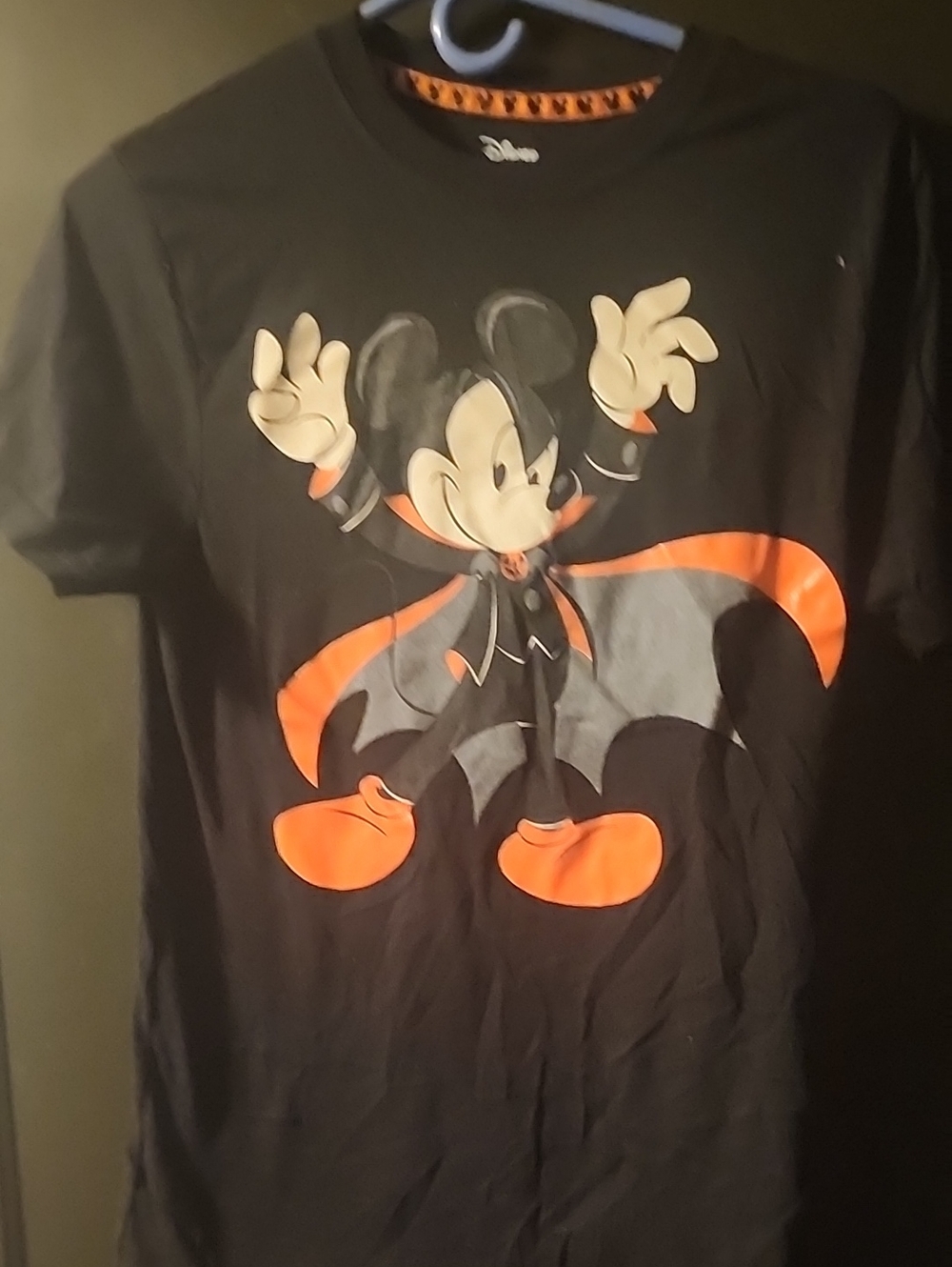 Disney Black Tee with Orange-Accented Mickey Vampire Graphic